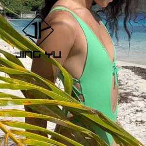 Traje de Baño de una Pieza con Tirantes Huecos de Color Sólido Personalizado para Mujer, Traje de Baño de Nailon de Alta Calidad de una Pieza, Talla Grande - Product Image 4