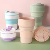 Gobelet pliable en silicone écologique et créatif de 350 ml/500 ml avec couvercle pour les voyages, les activités de plein air et les usages professionnels