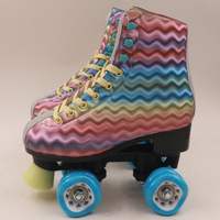 Patins à roulettes quad à dégradé vibrant, patins montants à embout scintillant avec roues en PVC bleues pour fêtes et loisirs
