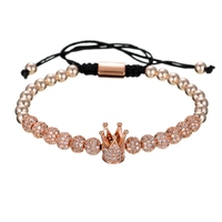 Modeschmuck HipHop Messing CZ Steinkugel Seil Perle Magnetische Krone Uhr Armband Set Freundschaft Paar Charme Herren Armband