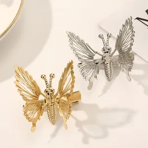 papillon clip printemps Suppliers-Pince à cheveux papillon pour femmes, accessoires pour cheveux, en métal plaqué or, printemps, mobile, en stock