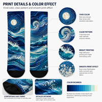 Chaussettes de sport personnalisées imprimées, motif graphique, séchage rapide, 100% coton, ajustement confortable, pour le fitness, le cyclisme et les activités de plein air
