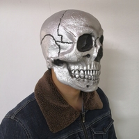 Masque intégral en latex squelette édition rétro beige/argent avec fentes pour les yeux en maille, texture craquelée, amusant, original et tendance pour fête d'Halloween