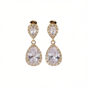 Boucles d'oreilles goutte d'eau en cristal vert E3746, plaquées or 18 carats, sertissage clos, bijoux de luxe pour femme, pour mariage - Product Image 1