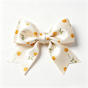 Nœud en ruban de satin floral marguerite doux et brillant, fait main, pré-noué, pour emballage cadeau haut de gamme, ornement de pince à cheveux pour anniversaire - Product Image 2
