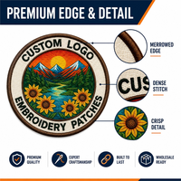 Patchs en toile brodés 3D personnalisés certifiés CE, appliques thermocollantes personnalisées motif montagne et tournesol, logos de marque pour vêtements et chapeaux, vente en gros