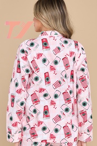 TUOYI Pyjamas parent-enfant imprimés de Noël 100% coton pour filles personnalisées Tasses de Noël Pyjamas à boutons pour femmes Ensemble de <span class=keywords><strong>pyjama</strong></span> poussière rose - Product Image 2