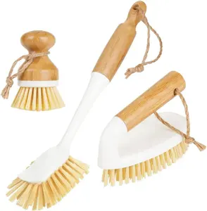 2024 Eco-friendly 3PCS Kitchen Cleaning Brush Set Bamboo+PBT+PP Dish & Pot Cleaning Brush / Desktop Cleaning Brush