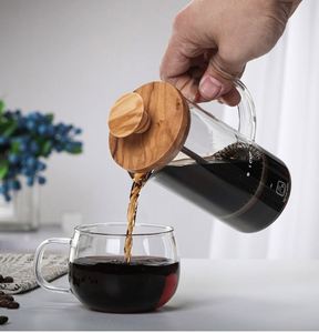 2026 New Design 400ml 800ml Manual French Press <b>Coffee</b> Maker With Wooden Lid and 304 Stainless Steel <b>Filter</b> Milk <b>Coffee</b> Brewer - Product Image 3