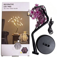 Lampe de table 36 LED noire en forme de branche de prunier, 50 cm, double alimentation, base Plug-and-Play, pour chambre, salon, ambiance de fête