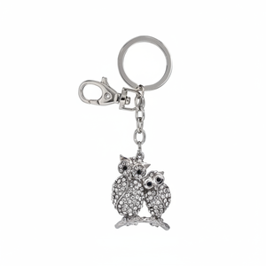 Portachiavi a forma di gufo in cristallo con strass, ciondolo in metallo argentato per borsa o chiavi - Product Image 2
