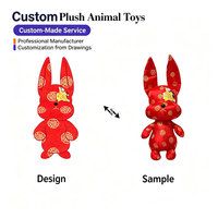 Peluche Lapin Rouge Festif Personnalisé en Tissu Satiné avec Détails Imprimés Dorés pour la Vente en Gros de Marchandises de Fêtes aux Acheteurs en Gros