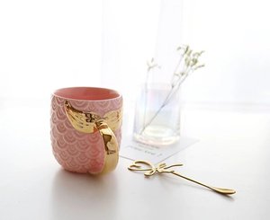 Cá Dập nổi quy mô Nàng Tiên Cá Đuôi cốc hiện đại mạ Vàng xử lý Cốc gốm 400ml cốc cà phê an toàn thiết kế nữ tính - Product Image 4