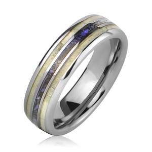 Bague de mariage en tungstène pour hommes et femmes, anneau motif cerf Antler et Lapis Lazuli - Product Image 3