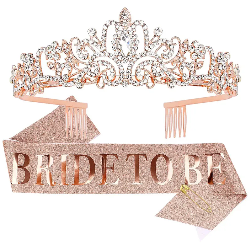 Mariée à être ceinture diadème Kit Rose doré paillettes strass couronne Bachelorette fête décorations nuptiale douche cadeaux