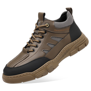 Chaussures en cuir à semelle épaisse pour hommes, talon bas, semelle extérieure en caoutchouc résistante à l'abrasion, bottes de travail décontractées, chaussures robustes - Product Image 5