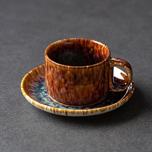 Ceramic Coffee <b>Cup</b> Saucer Set High Aesthetic Value Colorful Glazed Creative Kiln-Turned Modern Minimalist Design Party Gift - Product Image 6