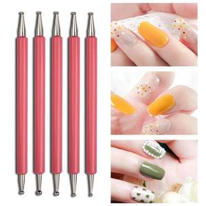 5pcs UV Gel Nail Art Kit Dotting Pen avec manche en acrylique et 2 voies strass bois brosse Salon décoration manucure outils - Product Image 3