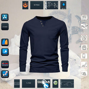 Camiseta de Manga Larga con Cuello en V para Hombre, 180G, Tejida, Informal, Lisa, Ecológica, de Seda/Algodón, Color Sólido, Bordada, Corte Regular, OEM/ODM - Product Image 3