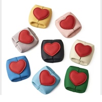 Porte-monnaie portable en cuir de vachette pleine fleur, motif color-block, en forme de cœur, mini pochette de rangement pour bijoux