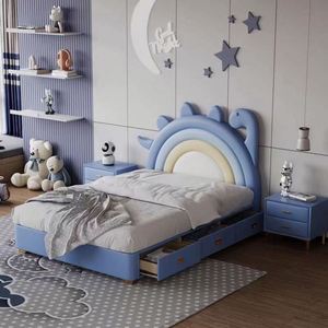 Cama Infantil con Forma de Dinosaurio, 1.2m, Barandillas Flotantes, Tobogán, Material de Madera, Tapicería de Algodón, Cómoda, para Niños y Niñas, Tema T-Rex - Product Image 3