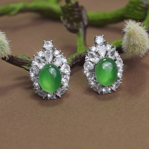 Boucles d'oreilles clous <span class=keywords><strong>Jenny</strong></span> Jewelry Princess en cuivre plaqué argent, entièrement incrustées de diamants et d'agate de calcédoine naturelle de qualité supérieure - Product Image 2