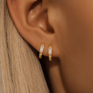 CANNER Pendientes de Aro de Plata de Ley 925 con Cadena de Zirconia Cuadrada Geométrica y Pendientes Huggies Retorcidos con Zirconia Marquise en Forma de Gota de Agua - Product Image 2
