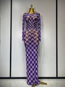 Vestido de malla transparente con pedrería para mujer, elástico, brillante, para actuaciones de baile, discoteca, fiesta, disfraz de escenario - Product Image 1