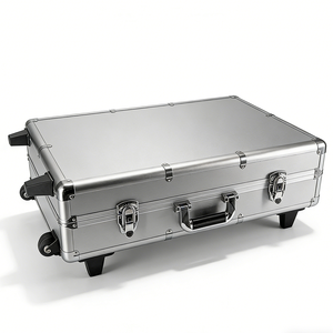 Boîte à outils portable en aluminium sur mesure, roues, cadre en métal dur argenté, construction sur mesure pour le transport et le stockage d'équipements - Product Image 2