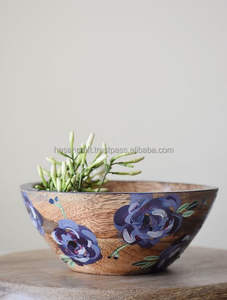 Ensemble de bols en bois d'acacia imprimés uniques et faits à la main saladier à frites pour la maison hôtel restaurant - Product Image 3