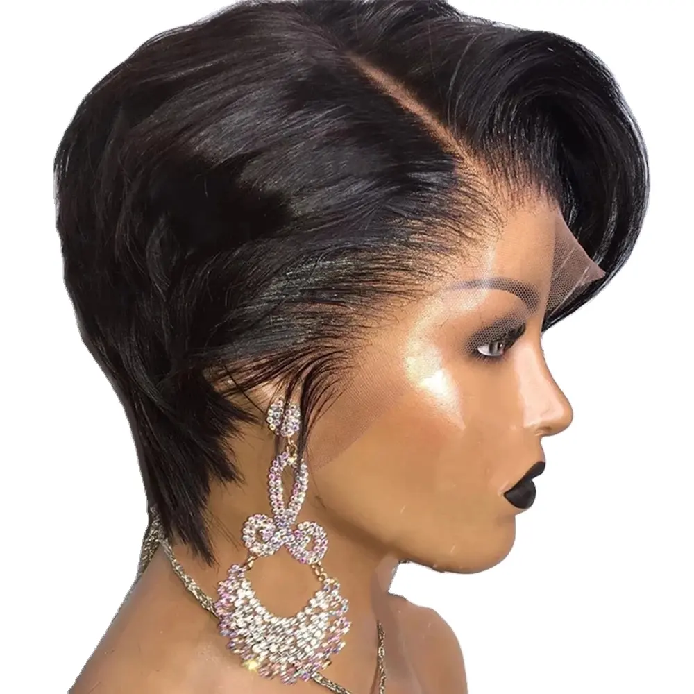 Brazilian Bone Straight Pixie Cut Human Hair Wigs For Black Women Glueless Cheap Wig Natural Black Short Bob Synthetic Hair