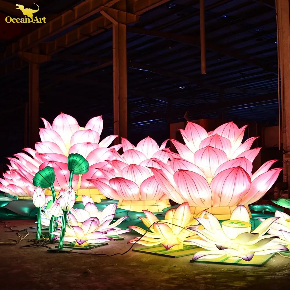 Китайский Шелковый фонарь уличный водонепроницаемый декор Сияющий Шелковый цветок традиционные огни шоу