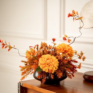 Arreglo de flores artificiales de hortensias naranjas, decoración de flores de seda para decoración de mesa - Product Image 4