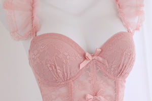 Ensemble de Lingerie sensuelle de luxe soutien-gorge Corset en arête de poisson de Style français avec porte-jarretelles en dentelle en maille transparente string à dos en T Lingerie <span class=keywords><strong>Sexy</strong></span> pyjamas - Product Image 5