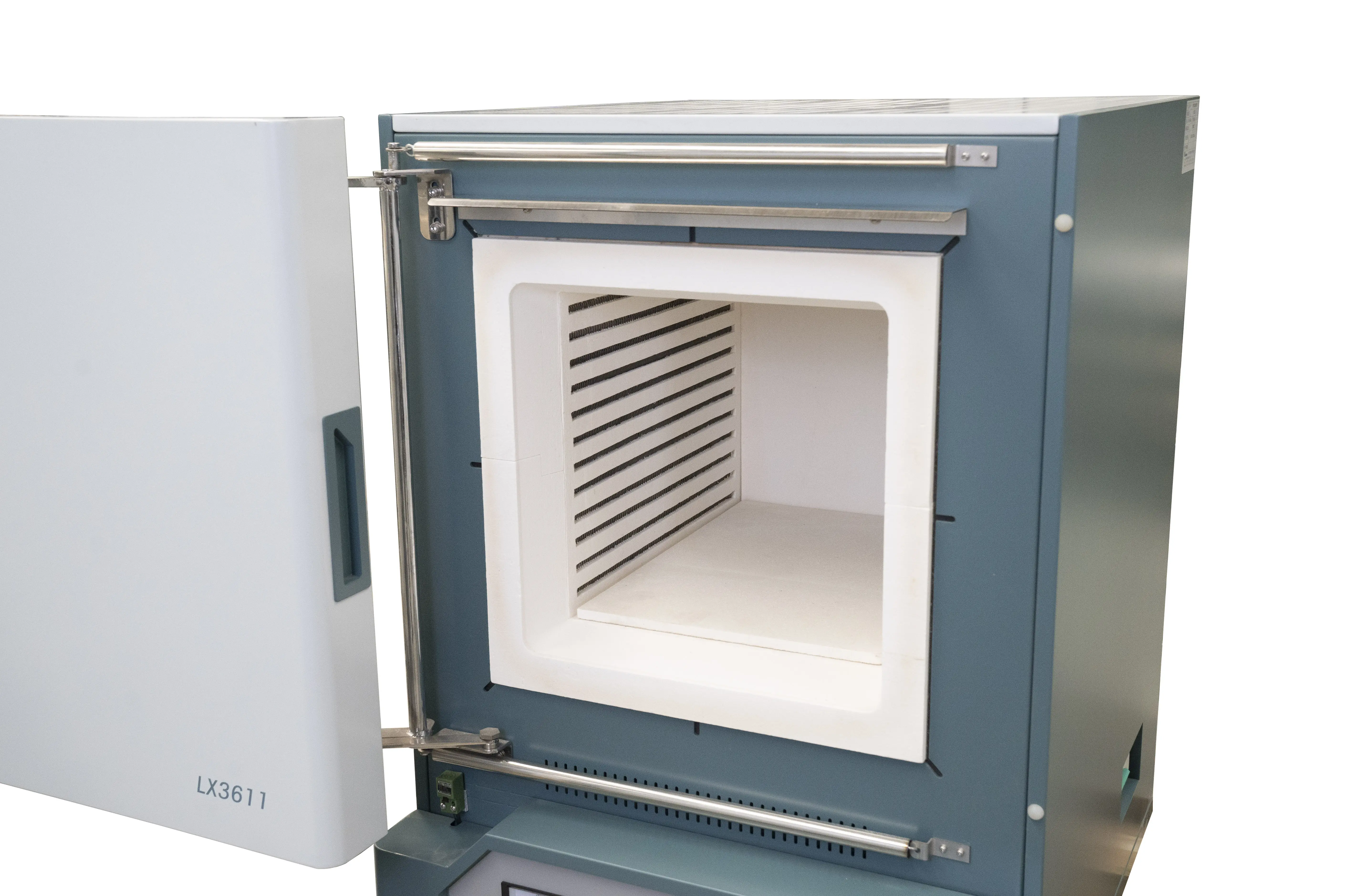 Laboratório grande comércio Programado fibra cerâmica 1200 1400 graus alta temperatura caixa mufla forno com escape de fumaça