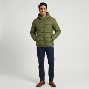 Veste matelassée légère pour homme, entièrement zippée, imperméable, verte, doublée, pour l'hiver, design personnalisé - Product Image 1