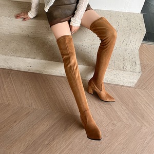 Botas Rojas por Encima de la Rodilla, de Gamuza, con Punta Puntiaguda, Tacón Cuadrado, Cierre de Cremallera, Estilo Invernal de Moda - Product Image 5
