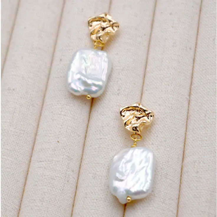 Mode Französisch Stil Edelstahl 18 Karat Gold Perlen Ohr stecker Große Barock Perlen Ohrringe Schmuck Frauen