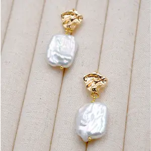Fashion French Style stainless steel 18k gold pearl stud earrings Large baroque pearl earrings Jewelry Women