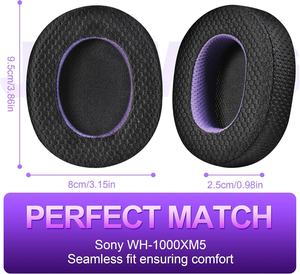 Coussinets d'oreille de remplacement Jomwag en maille respirante et mousse à mémoire de forme pour WH-1000XM5 - Ajustement personnalisé Noir/Violet - Product Image 4