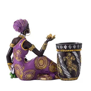 Sculpture africaine Vintage Tribal dame Figurine Statue Art œuvre d'art humain Vase décoratif pot de fleurs Art de la maison