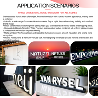 Letras de Canal 3D con Iluminación LED Personalizadas para Centros Comerciales, Empresas, Restaurantes, Edificios, Letreros de Tiendas, Letrero Frontal Iluminado