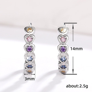 Orecchini a Cuore Arcobaleno con Zirconi per Donne, Stile Coreano, Clip per Orecchie Colorati, Gioielli alla Moda, Regalo - Product Image 5