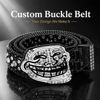 Boucle de ceinture personnalisée en alliage de zinc avec strass brillants, motif Troll Face Meme, pour ceinture en cuir unisexe Y2K Hip Hop