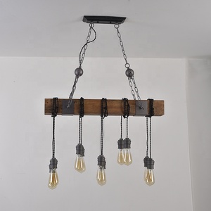 Vintage Natural Wooden Chandelier Industrial Loft Hanging Pendant <strong>Lights</strong> - Product Image 2