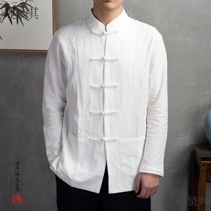 Herfst Heren <span class=keywords><strong>Chinese</strong></span> Stijl Retro Top Knoop Shirt Met Losse Lange Mouwen Traditionele Katoenen Linnen <span class=keywords><strong>Chinese</strong></span> Kleding - Product Image 1