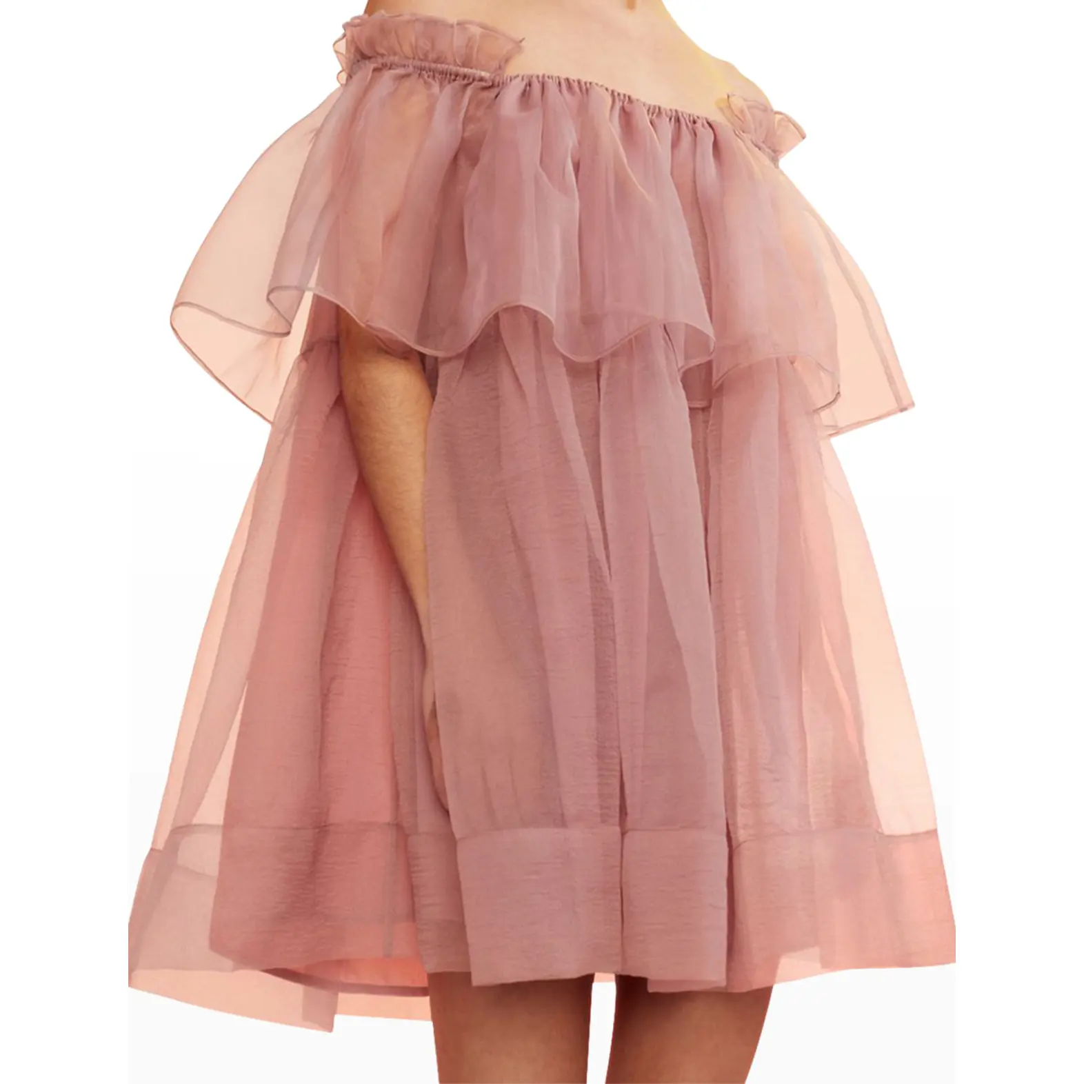 Mini robe en Organza à épaules dénudées, robe transparente fantaisie avec manches courtes, robe de soirée