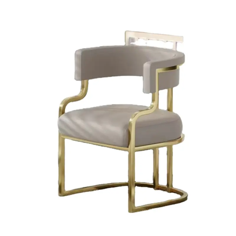 Desain baru Modern mewah Cafe Salon pengunjung emas logam lapis kain bak kulit kursi makan