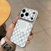 Coque de protection en cuir style japonais et coréen pour iPhone 17 Pro Max, motif écossais à grande fenêtre, anti-traces de doigts, avec support intégré