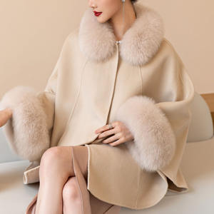 Winter Elegant Knitted <strong>Wool</strong> Shawl With Fox Fur Collar and Sleeves <strong>Capes</strong> for Women Ladies Cashmere <strong>Wool</strong> Fox Fur <strong>Cape</strong> Shawl - Product Image 5